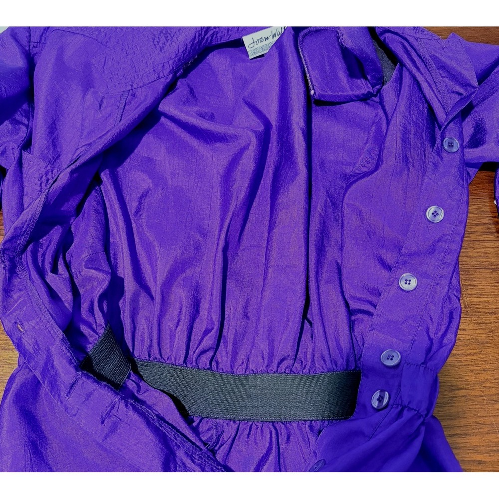 Vintage Joan Walters Woman's Nylon Button Up Jumpsuit Size 8 Purple 80's 90's - Picture 6 of 16